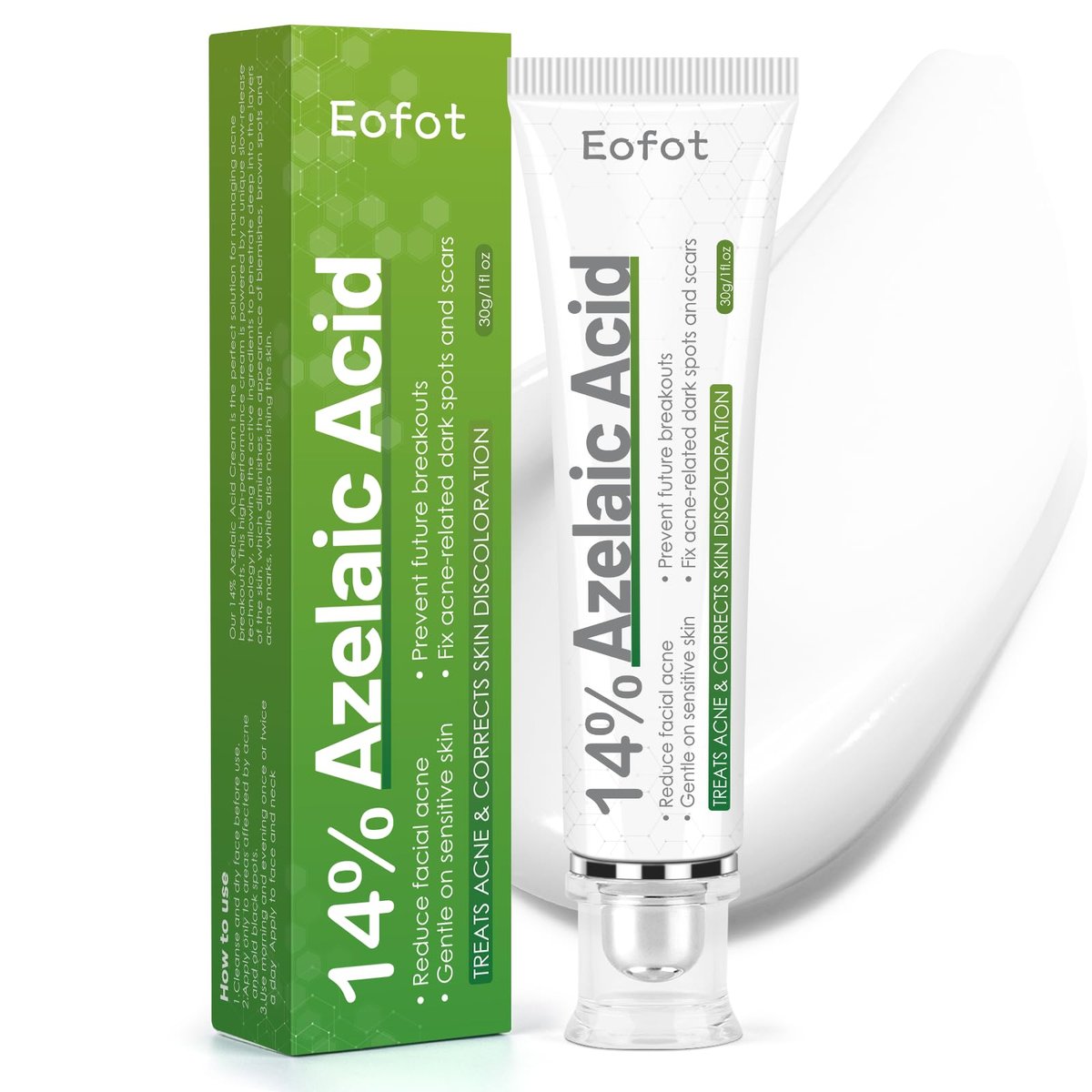 Eofot 14% Azelainsäure Akne Creme – Verbessert das Erscheinungsbild von Akne, 30 ml