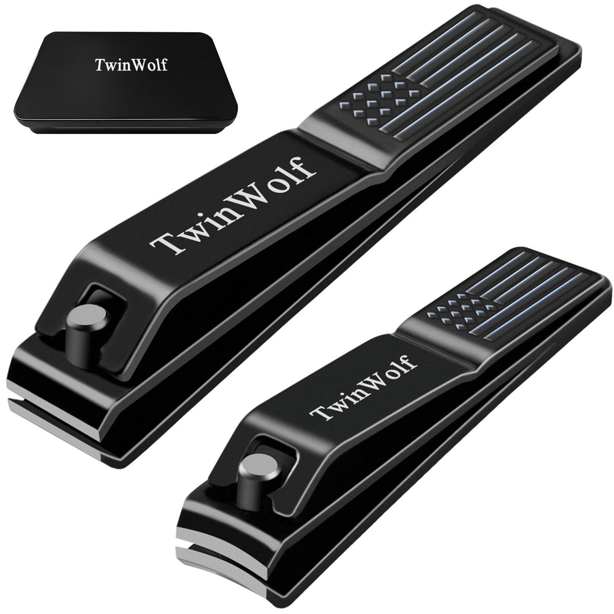 TwinWolf Nagelknipser Set – Ultimative Präzision für Finger- und Fußnägel, 2er-Pack mit amerikanischem Flaggenmuster, Edelstahl, Schwarz