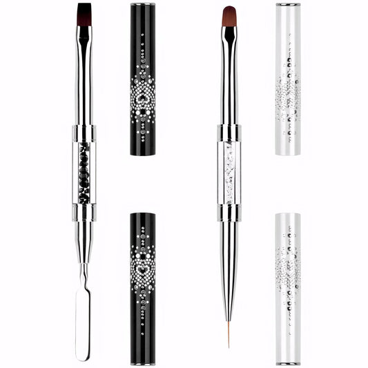 2er-Set Dual-Ended Nail Art Pinsel – Gel-Nagelpinsel, Spatel & Liner-Pinsel – Nagelkunstwerkzeuge für Builder Gel, Nagellackauftrag, DIY-Maniküre & Salon