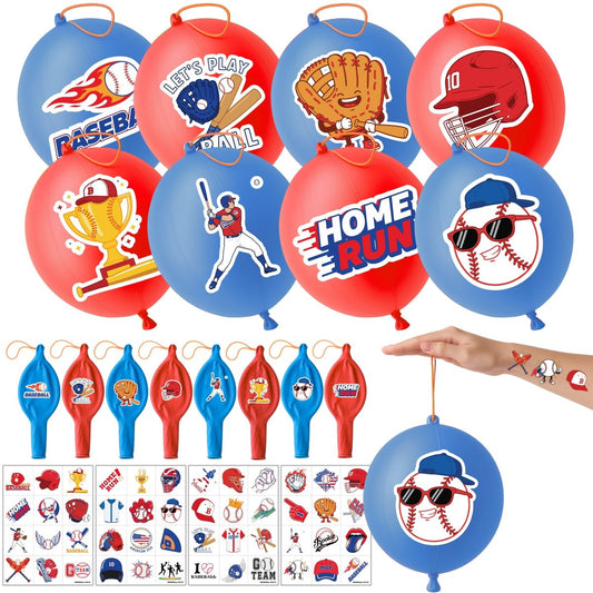 72-teiliges Baseball-Party-Set: 48 vorgestanzte temporäre Tattoos & 24 Baseball-Punch-Ballons – Themenparty-Dekorationen, Geschenke, Goodie-Bag-Füller, Klassenzimmerbelohnungen