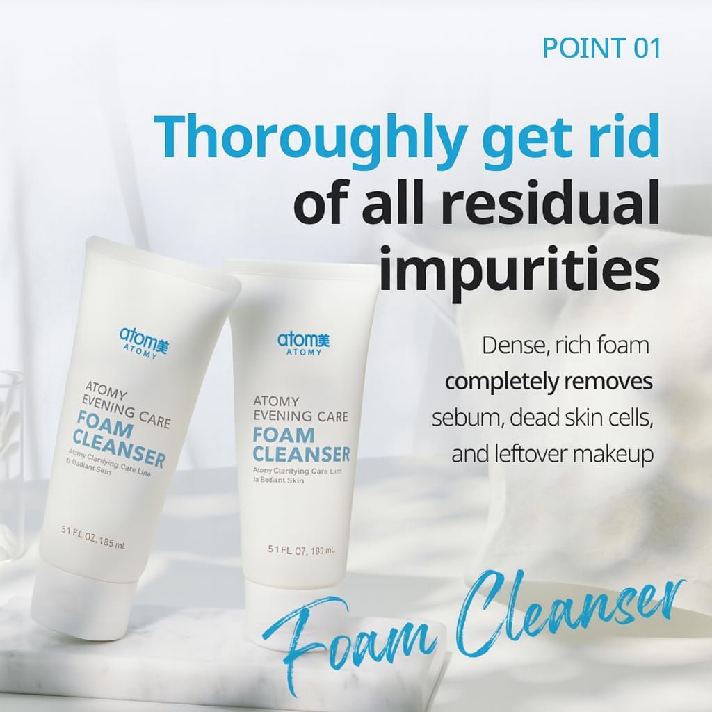 A.T.O.M.Y Evening Care Foam Cleanser, feuchtigkeitsspendendes Gesichtswaschmittel mit natürlichen Extrakten, 150 ml