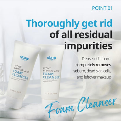 A.T.O.M.Y Evening Care Foam Cleanser, feuchtigkeitsspendendes Gesichtswaschmittel mit natürlichen Extrakten, 150 ml