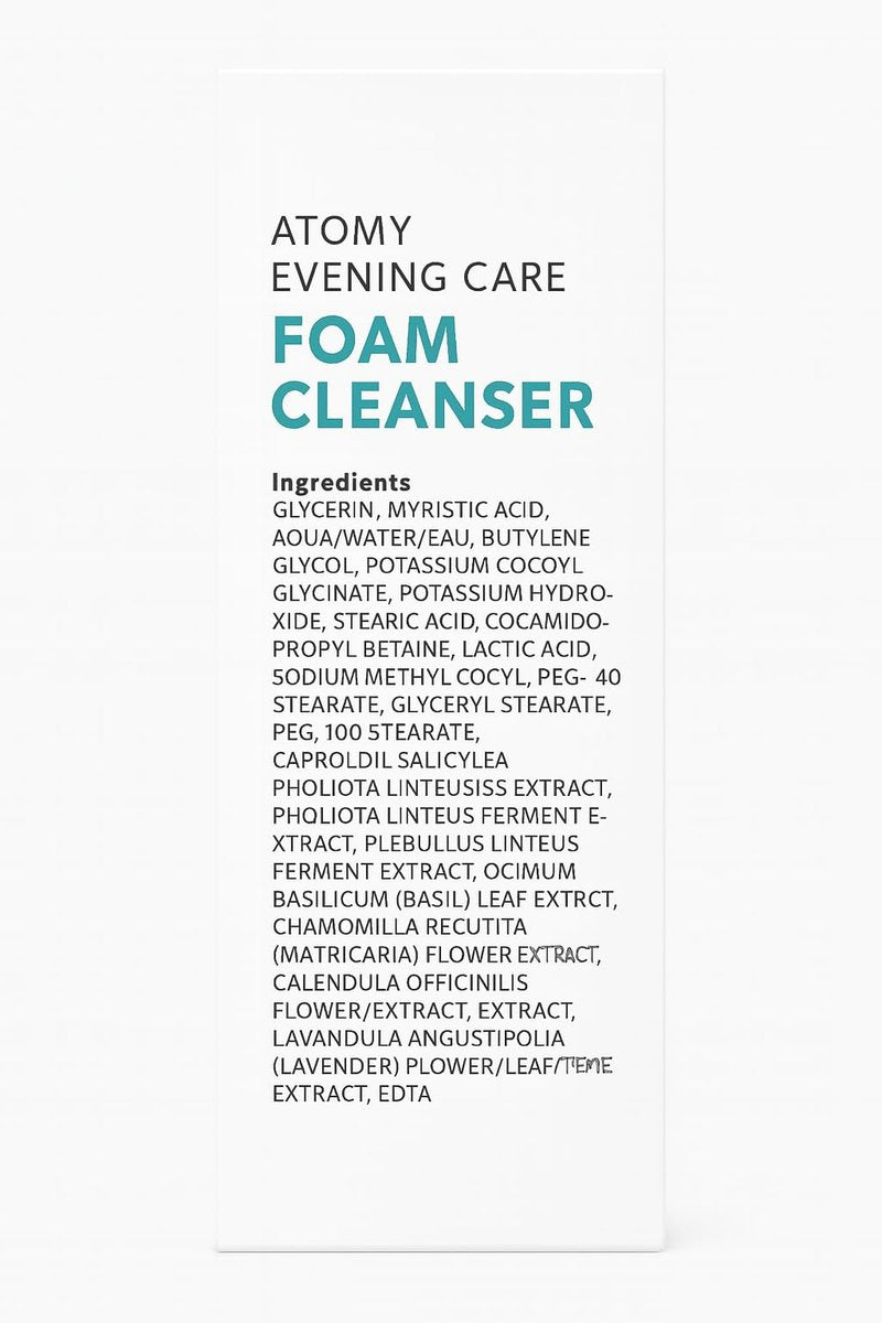 A.T.O.M.Y Evening Care Foam Cleanser, feuchtigkeitsspendendes Gesichtswaschmittel mit natürlichen Extrakten, 150 ml