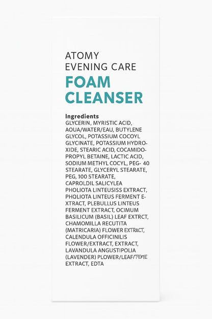 A.T.O.M.Y Evening Care Foam Cleanser, feuchtigkeitsspendendes Gesichtswaschmittel mit natürlichen Extrakten, 150 ml