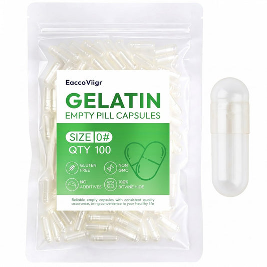 EaccoViigr Gelatine-Leerkapseln Größe 0 – 100 Stück Klare leere Kapseln zum Befüllen für selbstgemachte Vitamine und Pulver, einfach für DIY-Ergänzungen