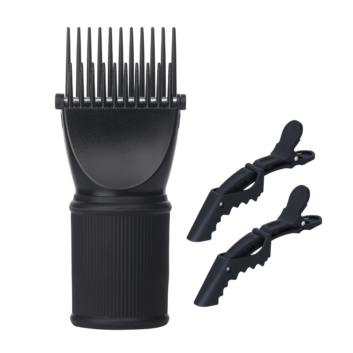 PERFEHAIR Universeller Föhn-Kamm-Aufsatz für grobes, lockiges Haar – unzerbrechliche Zähne, hitzebeständiger Griff, passt auf 1,5–2 Zoll Düsen, Salon-Schnellföhn & Glättungswerkzeug, Schwarz