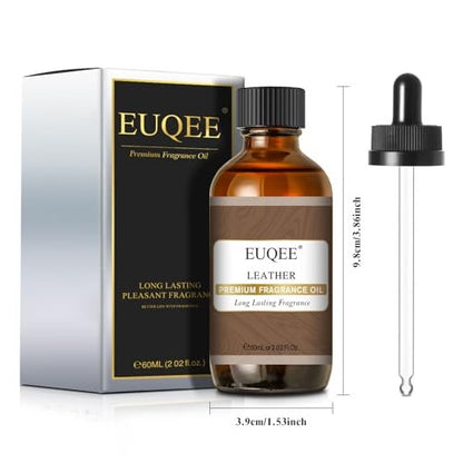 EUQEE Lederduftöl – 60 ml / 2,02 Fl Oz – Essentielles Parfümöl für Diffuser, Kerzenherstellung, DIY-Seife mit Glaspipette