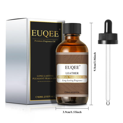EUQEE Lederduftöl – 60 ml / 2,02 Fl Oz – Essentielles Parfümöl für Diffuser, Kerzenherstellung, DIY-Seife mit Glaspipette