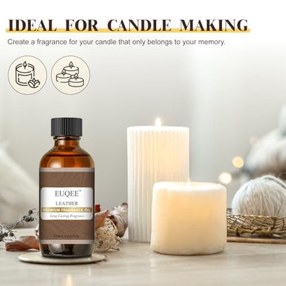 EUQEE Lederduftöl – 60 ml / 2,02 Fl Oz – Essentielles Parfümöl für Diffuser, Kerzenherstellung, DIY-Seife mit Glaspipette