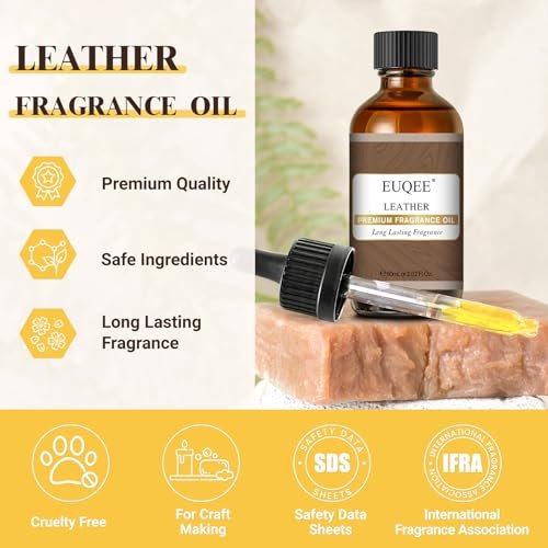 EUQEE Lederduftöl – 60 ml / 2,02 Fl Oz – Essentielles Parfümöl für Diffuser, Kerzenherstellung, DIY-Seife mit Glaspipette