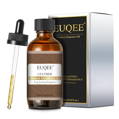 EUQEE Lederduftöl – 60 ml / 2,02 Fl Oz – Essentielles Parfümöl für Diffuser, Kerzenherstellung, DIY-Seife mit Glaspipette