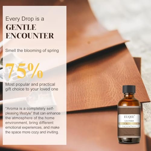 EUQEE Lederduftöl – 60 ml / 2,02 Fl Oz – Essentielles Parfümöl für Diffuser, Kerzenherstellung, DIY-Seife mit Glaspipette