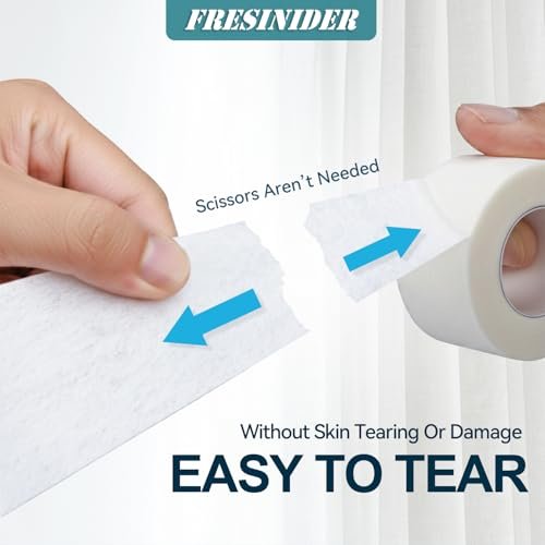FRESINIDER Weiches Papier-Chirurgieband 12 Rollen, 1 Zoll x 10 Yards, hypoallergen, latexfrei, für empfindliche Haut, atmungsaktiv, leicht reißbar, für Wundversorgung, Verbandfixierung und Erste Hilfe
