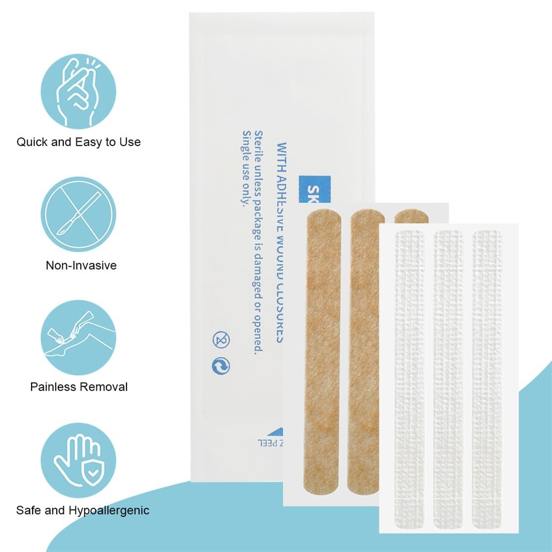 Wundverschlussstreifen 24 Stück Steri Skin Closures - Atmungsaktive Wundpflaster, Nahtfreie Wundreparatur, 12x100 mm