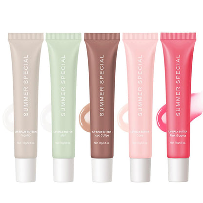 5-Farben Sommer-Spezial Lippenbalsam Butter - Sheabutter & Avocadoöl Formel, Leicht & Nicht Klebrig, 5 Trendige Farben (Vanille/Minz/Eiskaffee/Kuchen/Guave), Pflegt Trockene Lippen, Geschenkbox für Teenager