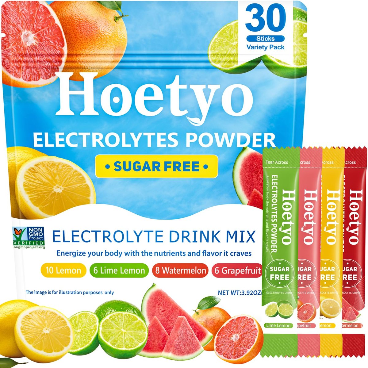 Elektrolyt-Pulver-Päckchen – Zuckerfreies Elektrolyt-Getränkepulver – 30 Sticks für schnelle Flüssigkeitszufuhr bei Sport & Dehydrierung – Sommergeschmack-Variationen, Keto-freundlich, vegan, Non-GMO
