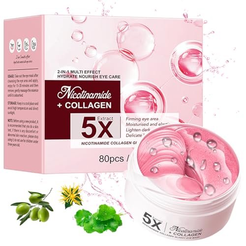 Nicotinamid Augenpads (40 Paare) – Augenmasken-Pads für geschwollene Augen, feine Linien, dunkle Ringe, Faltenbehandlung mit Kollagen & Hyaluronsäure – Geburtstags- und Muttertagsgeschenk für Frauen