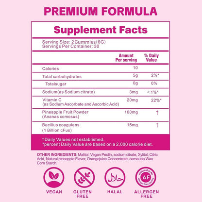 Vaginale Probiotikum Gummibärchen für Frauen – Fortschrittliche feminine Balance & pH-Unterstützung, gesunder Geruch & Vaginalflora, Immun- & Verdauungsgesundheit – Vegan, Glutenfrei – Hawaiianische Ananas – 60 Stück