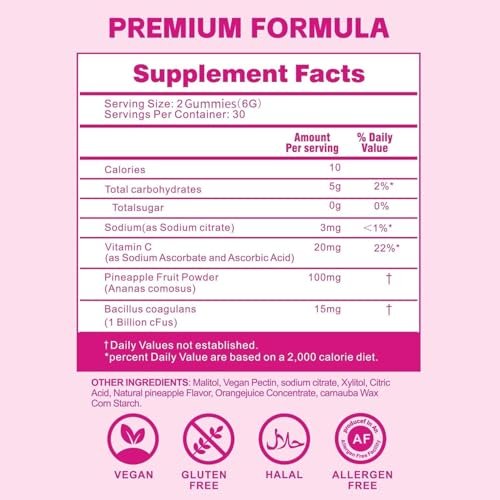 Vaginale Probiotikum Gummibärchen für Frauen – Fortschrittliche feminine Balance & pH-Unterstützung, gesunder Geruch & Vaginalflora, Immun- & Verdauungsgesundheit – Vegan, Glutenfrei – Hawaiianische Ananas – 60 Stück