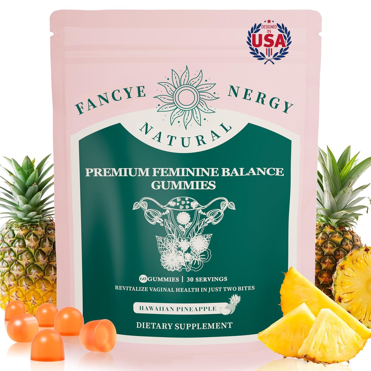 Vaginale Probiotikum Gummibärchen für Frauen – Fortschrittliche feminine Balance & pH-Unterstützung, gesunder Geruch & Vaginalflora, Immun- & Verdauungsgesundheit – Vegan, Glutenfrei – Hawaiianische Ananas – 60 Stück