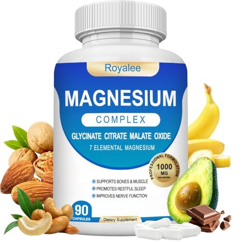 Magnesium Komplex 1000mg – 7 Magnesiumformen (Glycinat, Citrat, Malat, Taurat & Ororat) – 90 Kapseln – Unterstützt Entspannung, Muskelfunktion & Knochenstärke