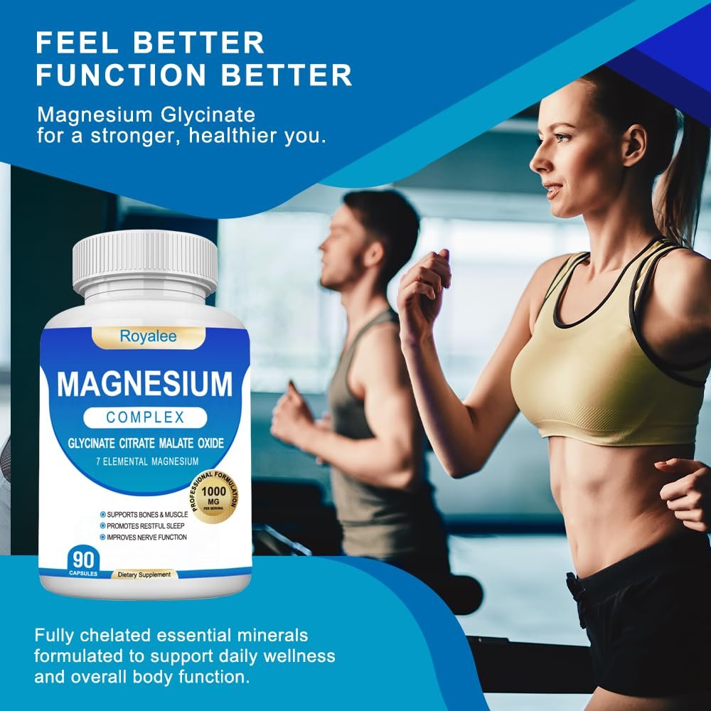 Magnesium Komplex 1000mg – 7 Magnesiumformen (Glycinat, Citrat, Malat, Taurat & Ororat) – 90 Kapseln – Unterstützt Entspannung, Muskelfunktion & Knochenstärke