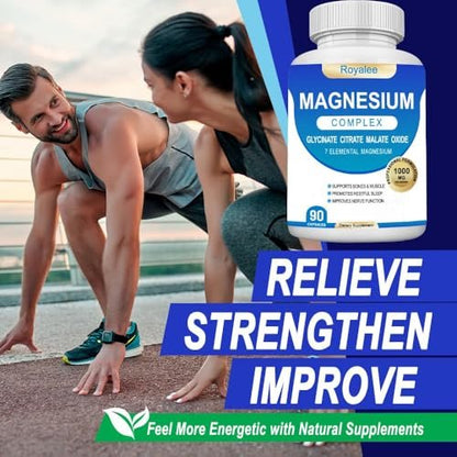 Magnesium Komplex 1000mg – 7 Magnesiumformen (Glycinat, Citrat, Malat, Taurat & Ororat) – 90 Kapseln – Unterstützt Entspannung, Muskelfunktion & Knochenstärke