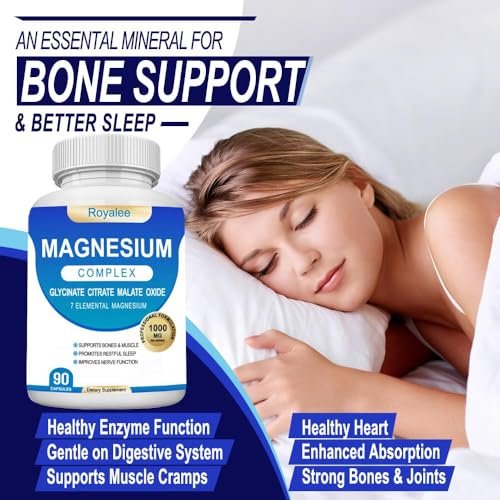 Magnesium Komplex 1000mg – 7 Magnesiumformen (Glycinat, Citrat, Malat, Taurat & Ororat) – 90 Kapseln – Unterstützt Entspannung, Muskelfunktion & Knochenstärke