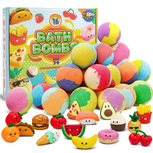 Zippytots Kinder Badebomben mit Spielzeug Überraschung, 16 Stück Bunte Badebomben Set, Organische Badezusätze für Mädchen & Jungen ab 3 Jahren