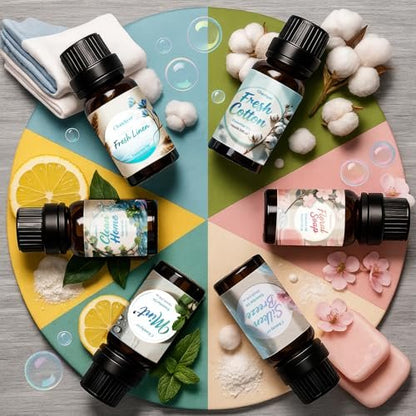 Chanhyer Reinigende ätherische Öle Set 6 x 10 ml – Frische Wäsche, Minze, Sauberes Zuhause, Seidige Brise, Frische Baumwolle, Blumenseife für Diffuser und Raumduft