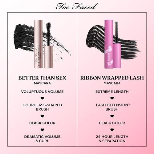 Too Faced Storybook Lashes Travel Size Mascara Set | Better Than Sex + Ribbon Wrapped Lash Tubing Mini Mascara Geschenkset