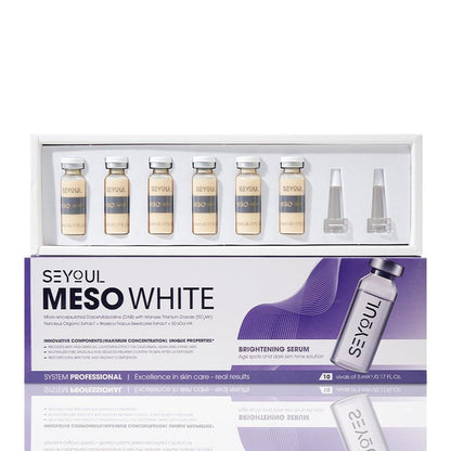 SEYOUL Meso White Facial Serum – Aufhellendes Serum mit Vitamin C, Niacinamid & Kollagen gegen dunkle Flecken und ungleichmäßigen Hautton – 6 Ampullen (je 0,17 fl oz)