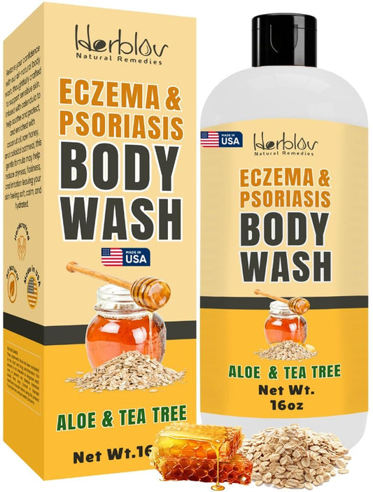 Herblov Ekzem Körperwaschmittel – Allergikerfreundliche Seife bei Dermatitis, Psoriasis, trockener & juckender Haut – Sanfte, entgiftende & heilende Hafermilch-Ziegenmilch-Dusche für Kinder & Erwachsene