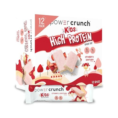 Power Crunch Kids Protein-Waffel-Riegel – Leckerer Snack mit hohem Proteingehalt, Erdbeer-Sahne-Torte, 32 g (12er-Pack)