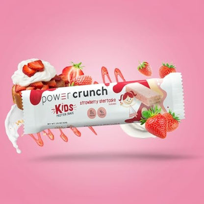 Power Crunch Kids Protein-Waffel-Riegel – Leckerer Snack mit hohem Proteingehalt, Erdbeer-Sahne-Torte, 32 g (12er-Pack)