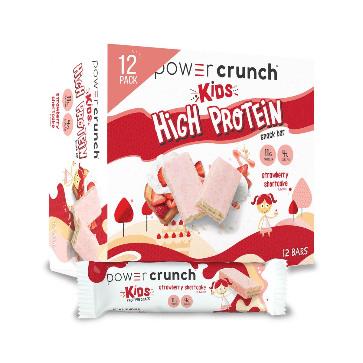 Power Crunch Kids Protein-Waffel-Riegel – Leckerer Snack mit hohem Proteingehalt, Erdbeer-Sahne-Torte, 32 g (12er-Pack)