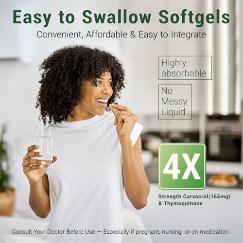 vivcmin Oregano-Öl Softgels mit Schwarzkümmelöl – 60 Kapseln für Immun- & Verdauungsunterstützung, mit Carvacrol & Thymochinon, Non-GMO, Glutenfrei
