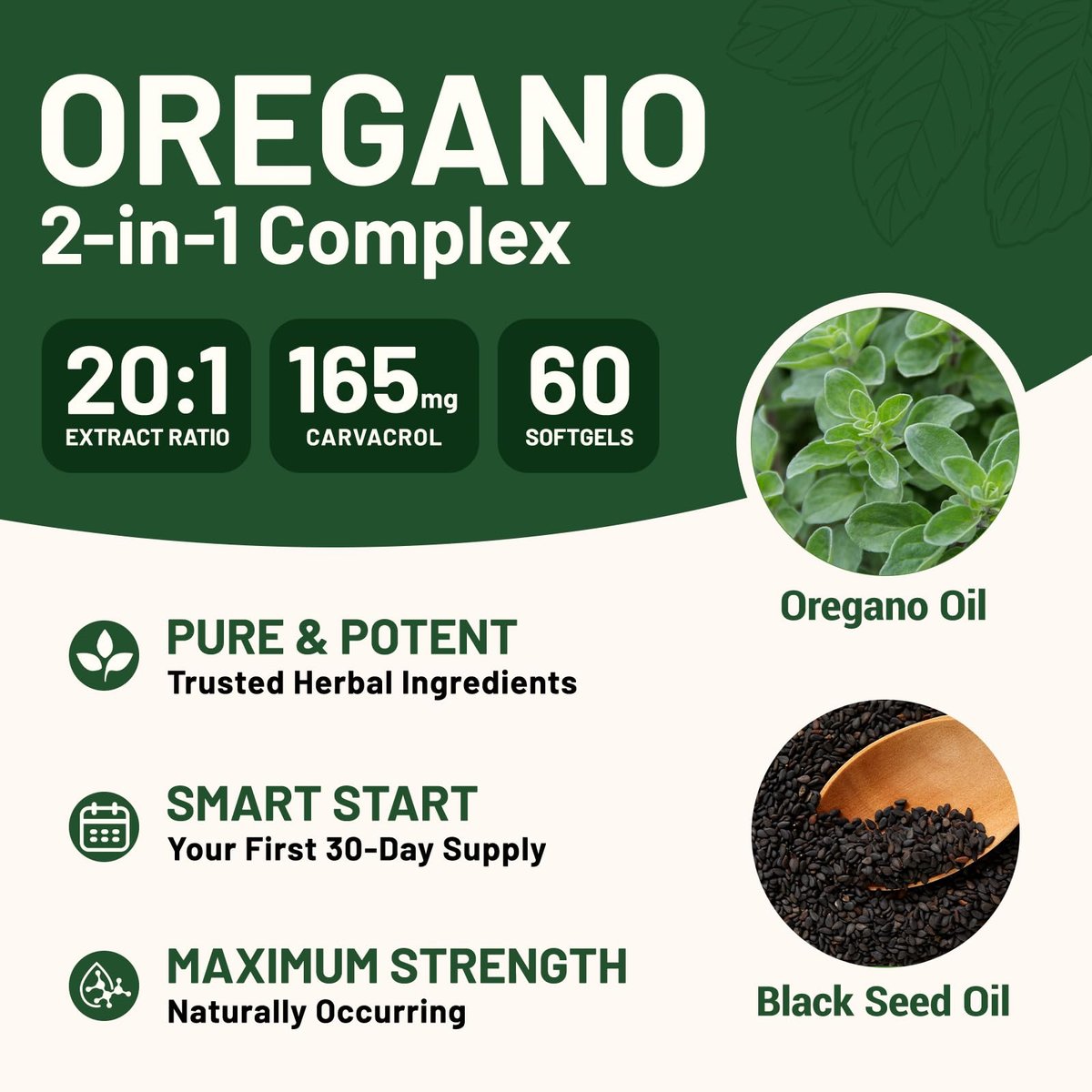 vivcmin Oregano-Öl Softgels mit Schwarzkümmelöl – 60 Kapseln für Immun- & Verdauungsunterstützung, mit Carvacrol & Thymochinon, Non-GMO, Glutenfrei