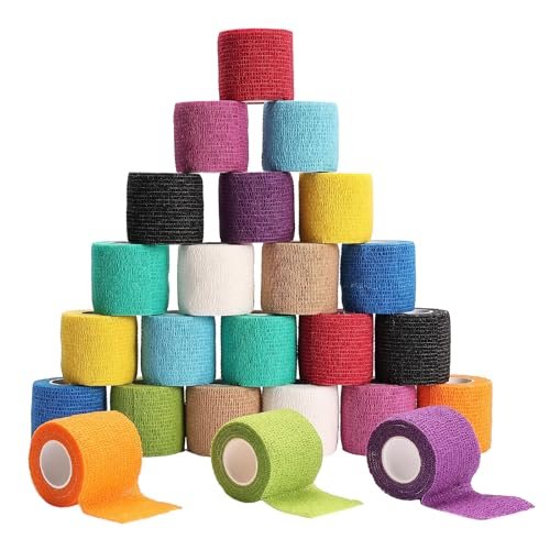 Frontline 24er Pack Selbstklebende Bandage 2" x 5 Yards – Elastisches Klebeband für Sport, Tattoo & Erste Hilfe (Mehrfarbig)