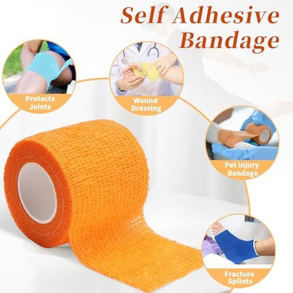 Frontline 24er Pack Selbstklebende Bandage 2" x 5 Yards – Elastisches Klebeband für Sport, Tattoo & Erste Hilfe (Mehrfarbig)