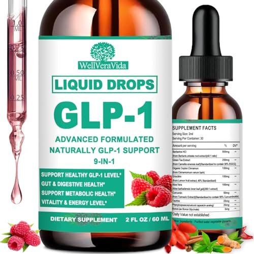 GLP-1 Nahrungsergänzung Tropfen | 9-in-1 Premium GLP1 Boost mit Berberin, Ceylon-Zimt, Grüntee-Extrakt Eriocitrin, Natürliche GLP-1 Unterstützung für Stoffwechsel und Verdauung | Himbeere, Zuckerfrei