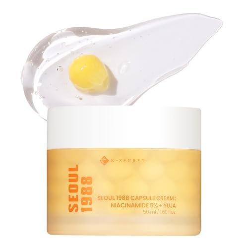 K-SECRET SEOUL 1988 Niacinamide Capsule Cream – Feuchtigkeitsspendende Gesichtscreme mit 5% Niacinamid und Yuja | Vitamin C Kapselcreme für dunkle Flecken, ungleichmäßigen Hautton | Koreanische Hautpflege, 50 ml / 1,69 fl oz
