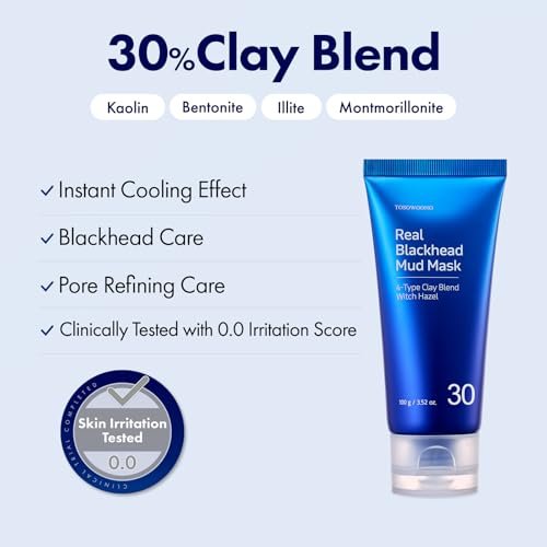 TOSOWOONG Echte Blackhead Schlamm-Maske, Gesichts- & Nasen-Porenreinigende Tonerde - Koreanische Schlamm-Maske, Porenverfeinernd, Tiefenreiniger, Kühlende & Schnelltrocknende Formel, Ölkontrolle, 100 g / 3,52 oz.