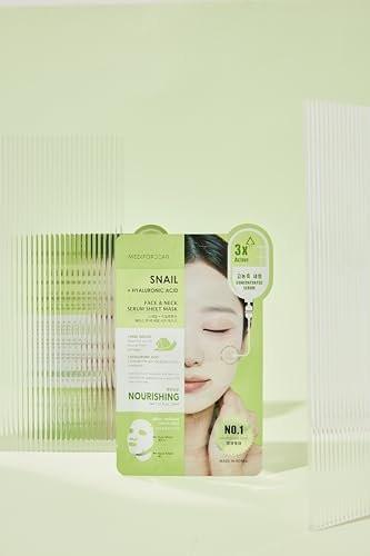 MEDIFORDEAR Schnecken- + Hyaluronsäure Gesichts- & Hals-Serum-Masken-Set (5 Stück), Tiefenfeuchtigkeit, Hautreparatur, Dual-Area-Pflege, Nährende Formel