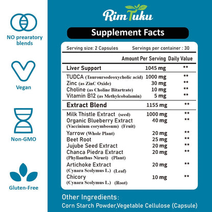 RimTuku 2200 mg TUDCA Supplement mit Mariendistel – 12-in-1 Leberunterstützung, Gallensalze für Leberreinigung & Entgiftung, Unterstützung von Gallenfluss & Gallenblase – 60 Kapseln