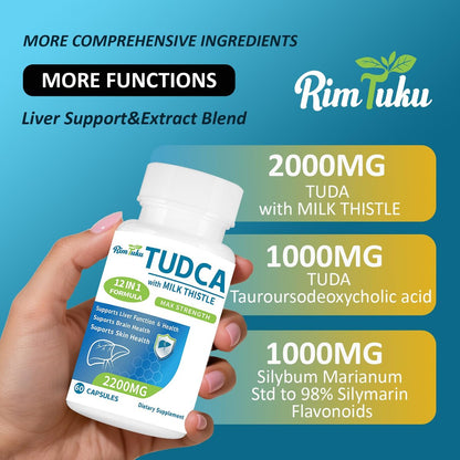 RimTuku 2200 mg TUDCA Supplement mit Mariendistel – 12-in-1 Leberunterstützung, Gallensalze für Leberreinigung & Entgiftung, Unterstützung von Gallenfluss & Gallenblase – 60 Kapseln
