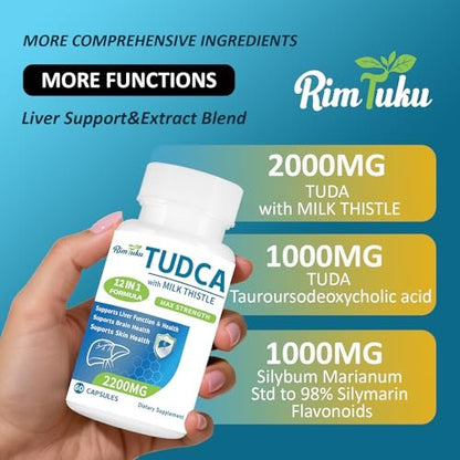 RimTuku 2200 mg TUDCA Supplement mit Mariendistel – 12-in-1 Leberunterstützung, Gallensalze für Leberreinigung & Entgiftung, Unterstützung von Gallenfluss & Gallenblase – 60 Kapseln