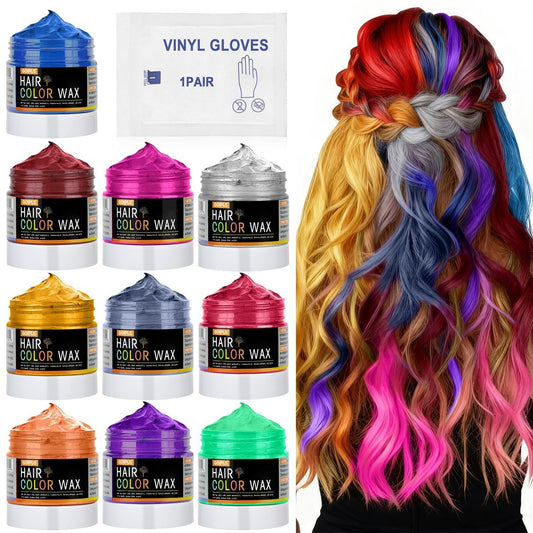 10er-Pack temporäre Haarfarbewachs für Weihnachten, Party, Cosplay – auswaschbare Haarkreide, natürliche Sofortfarbe für Frauen, Männer, Kinder, 40g