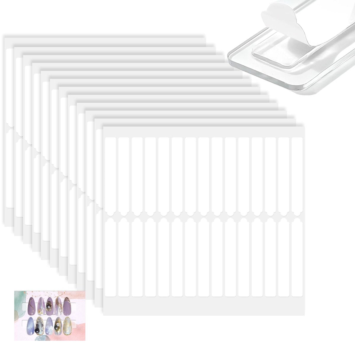 BQAN 12 Blätter Doppelseitiges Nagelband für Press-On-Nägel Aufbewahrung, Transparente Klebebänder für Nageldesign-Präsentation/Kunstnägel-Aufbewahrung/Maniküre-Verpackungsorganisation