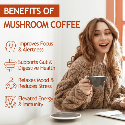 GRGTP Pilz-Kaffee - Superfood-Mischung mit 6 Adaptogenen (Cordyceps, Löwenmähne, Reishi u.a.) | Sanfte Energie ohne Zittern, verbesserte Konzentration, Verdauungs- & Immununterstützung | 45 Portionen, vegan, glutenfrei, nicht-GVO | Sanfter Geschmack